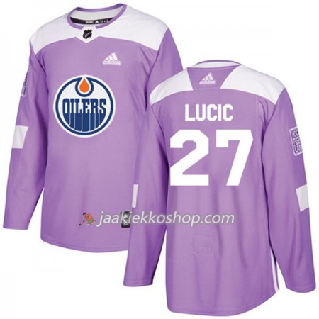 Miehille NHL Edmonton Oilers Pelipaita Milan Lucic 27 Adidas 2017-2018 Violetti Fights Cancer Practice Authentic